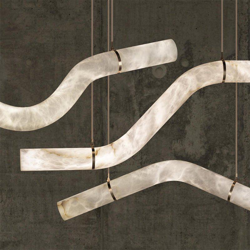 Liberty Curved Pendant Alabaster Chandelier, Pendant Light Over Dining Table-Jecanoli