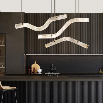 Liberty Curved Pendant Alabaster Chandelier, Pendant Light Over Dining Table-Jecanoli