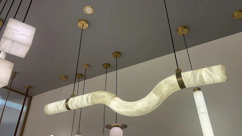Liberty Curved Pendant Alabaster Chandelier, Pendant Light Over Dining Table-Jecanoli