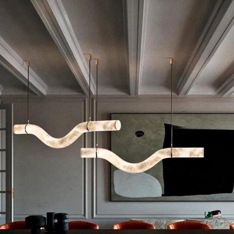 Liberty Curved Pendant Alabaster Chandelier, Pendant Light Over Dining Table-Jecanoli