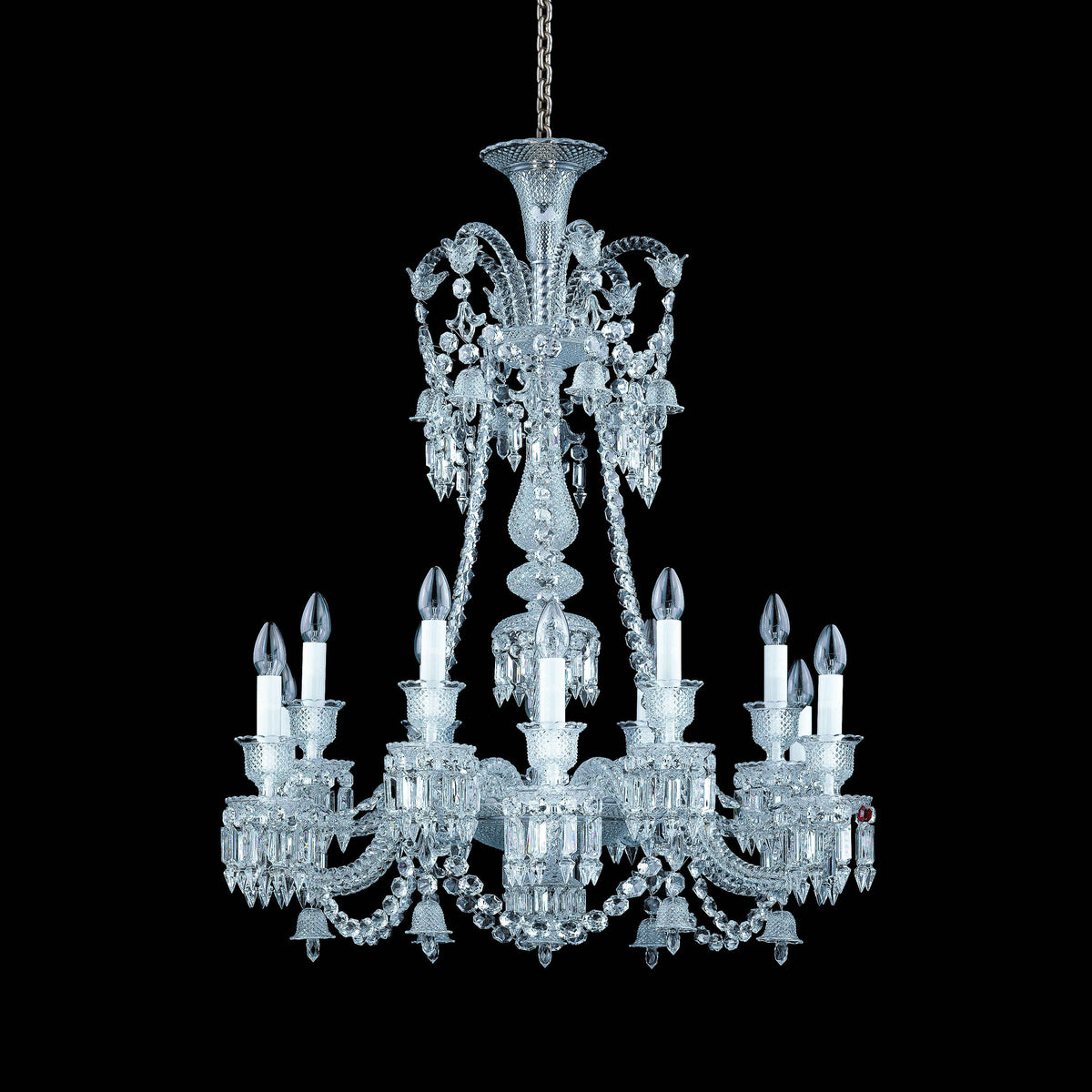 Light Luxury Classic Long Version Tiered Candle Light Crystal Chandelier for High-ceiling Rooms/Living Room - 12 Lights/D31.89"*H43.7"Without LampshadeWarm LightJecanoli