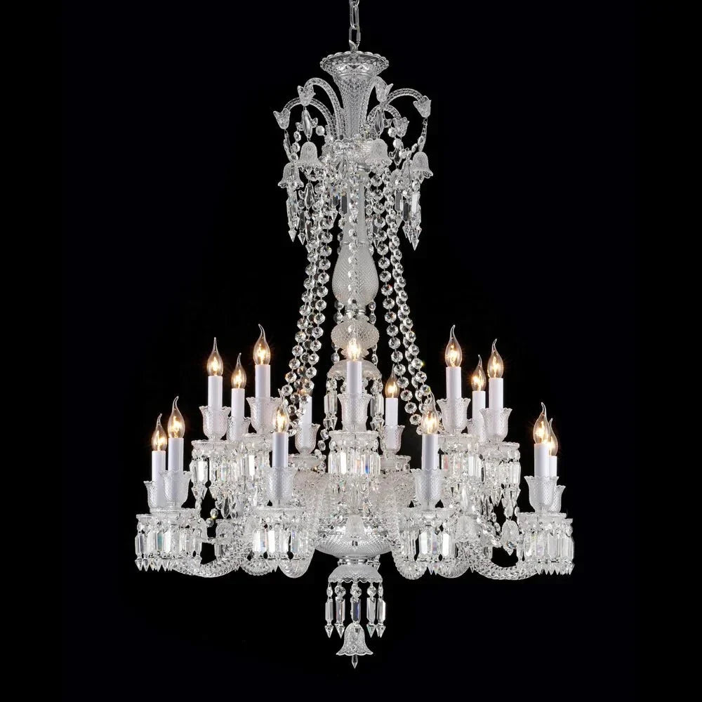 Light Luxury Classic Long Version Tiered Candle Light Crystal Chandelier for High-ceiling Rooms/Living Room - 24 Lights/D42.52"*H58.66"Without LampshadeWarm LightJecanoli