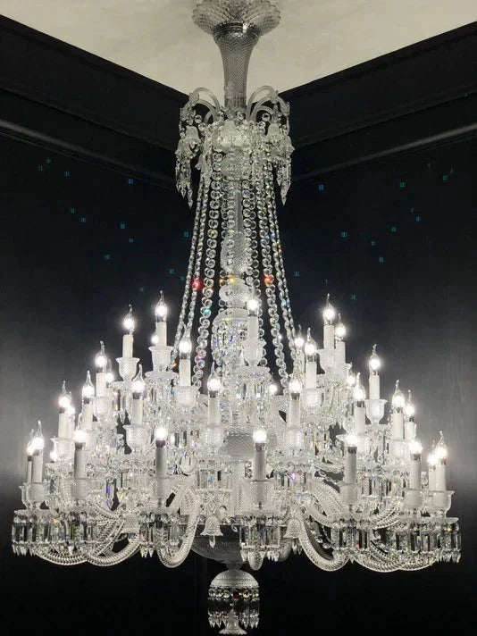 Light Luxury Classic Long Version Tiered Candle Light Crystal Chandelier for High-ceiling Rooms/Living Room - 84 Lights/D79.92"*H124.8"/225kgWithout LampshadeWarm LightJecanoli