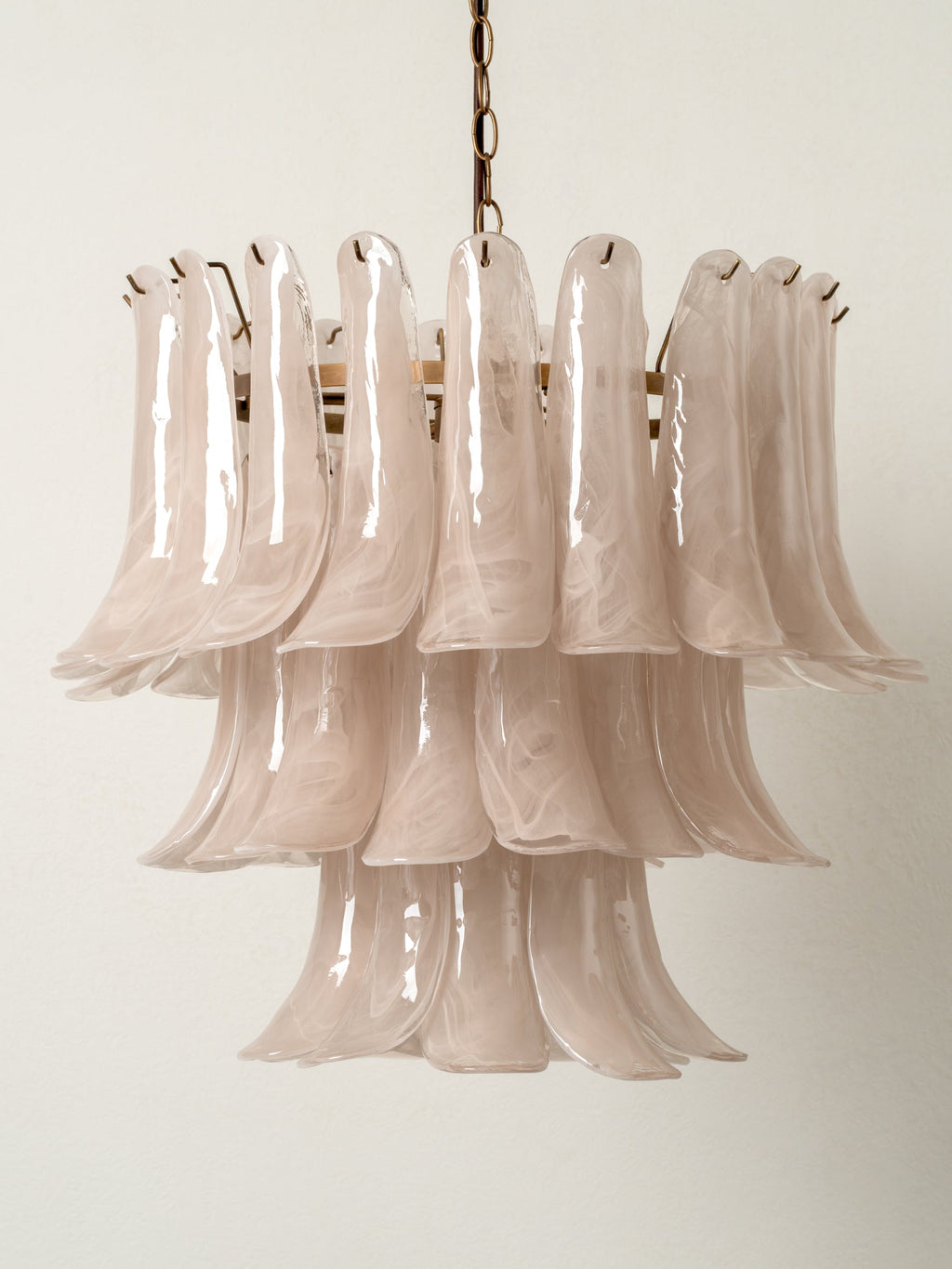 Lonso Taupe Mid-Century Brass & Glass Chandelier – Vintage Glam