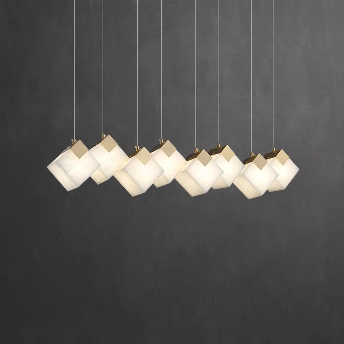 Linear Alabaster Cube Chandelier 6-Light Brass Island Pendant Light - 6-Lights ∅ 27.6" x H 3.9"Gold & White - Jecanoli