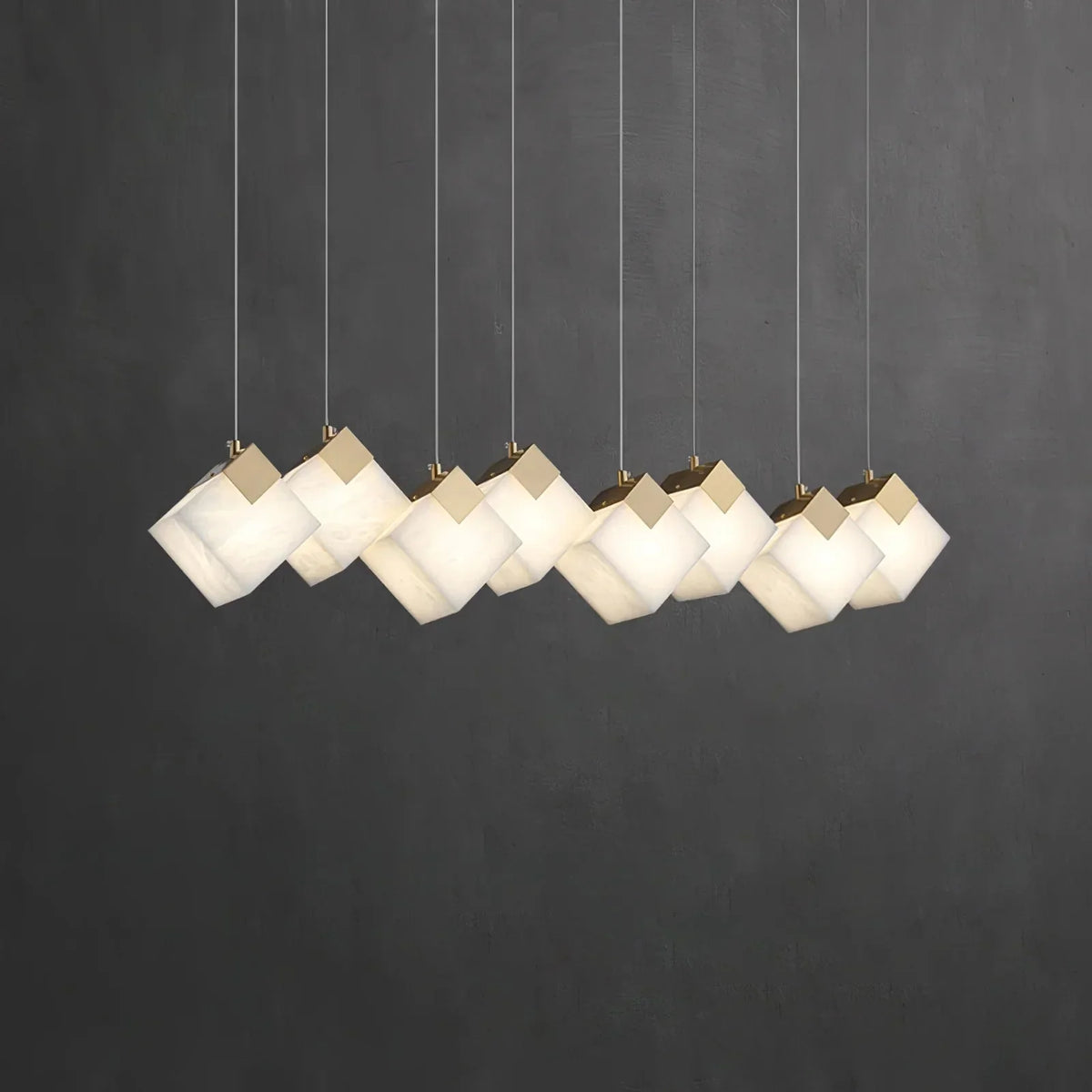 Linear Alabaster Cube Chandelier 6-Light Brass Island Pendant Light - 8-Lights ∅ 37.8" x H 3.9"Gold & White - Jecanoli