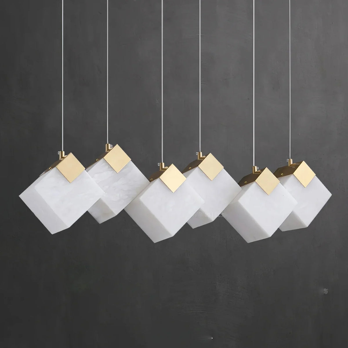 Linear Alabaster Cube Chandelier 6-Light Brass Island Pendant Light - 10-Lights ∅ 47.2" x H 3.9"Gold & White - Jecanoli