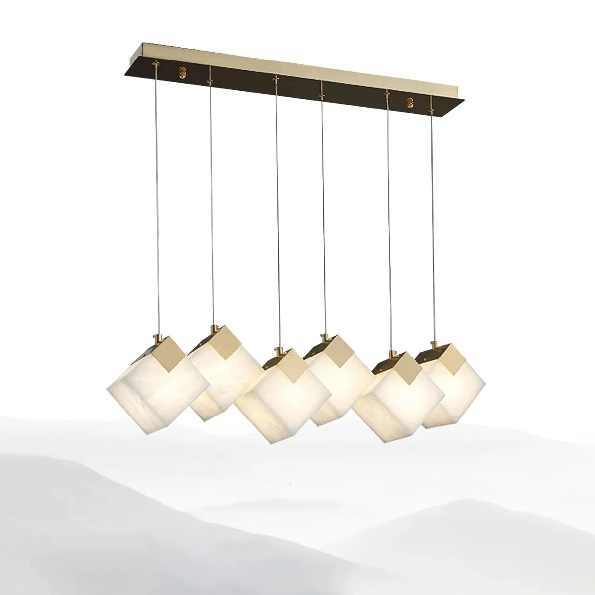Linear Alabaster Cube Chandelier 6-Light Brass Island Pendant Light - 10-Lights ∅ 47.2" x H 3.9"Gold & White - Jecanoli