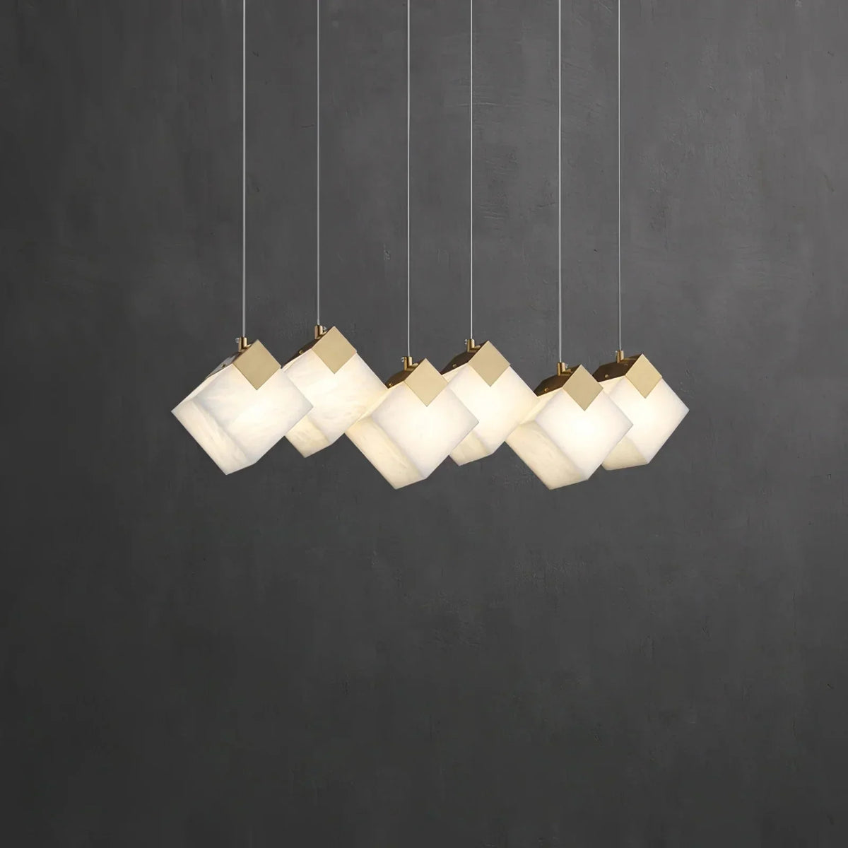 Linear Alabaster Cube Chandelier 6-Light Brass Island Pendant Light - 10-Lights ∅ 47.2" x H 3.9"Gold & White - Jecanoli