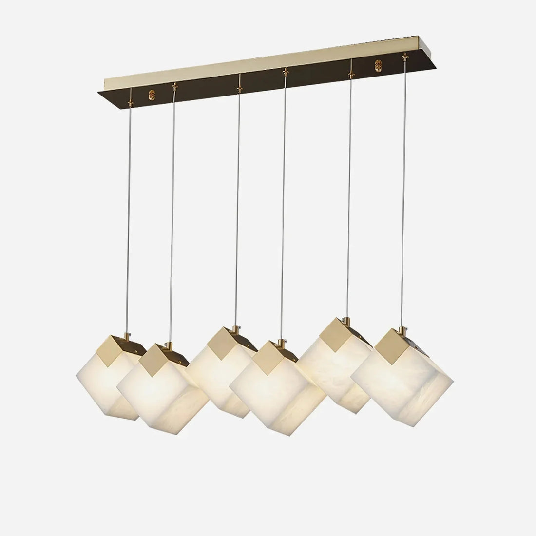 Linear Alabaster Cube Chandelier 6-Light Brass Island Pendant Light - 6-Lights ∅ 27.6" x H 3.9"Gold & White - Jecanoli