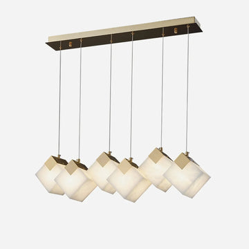 Linear Alabaster Cube Chandelier 6-Light Brass Island Pendant Light - 6-Lights ∅ 27.6" x H 3.9"Gold & White - Jecanoli