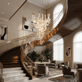 Lucerna LED Glass Flame Chandelier - Dia 23.6″ × H 39.4″Gold & ClearWarm LightBlushlighting