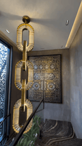 Luxury Crystal and Metal Chain Pendant Chandelier for High Ceilings with Modern Finish - Vertical/3 Rings/D12