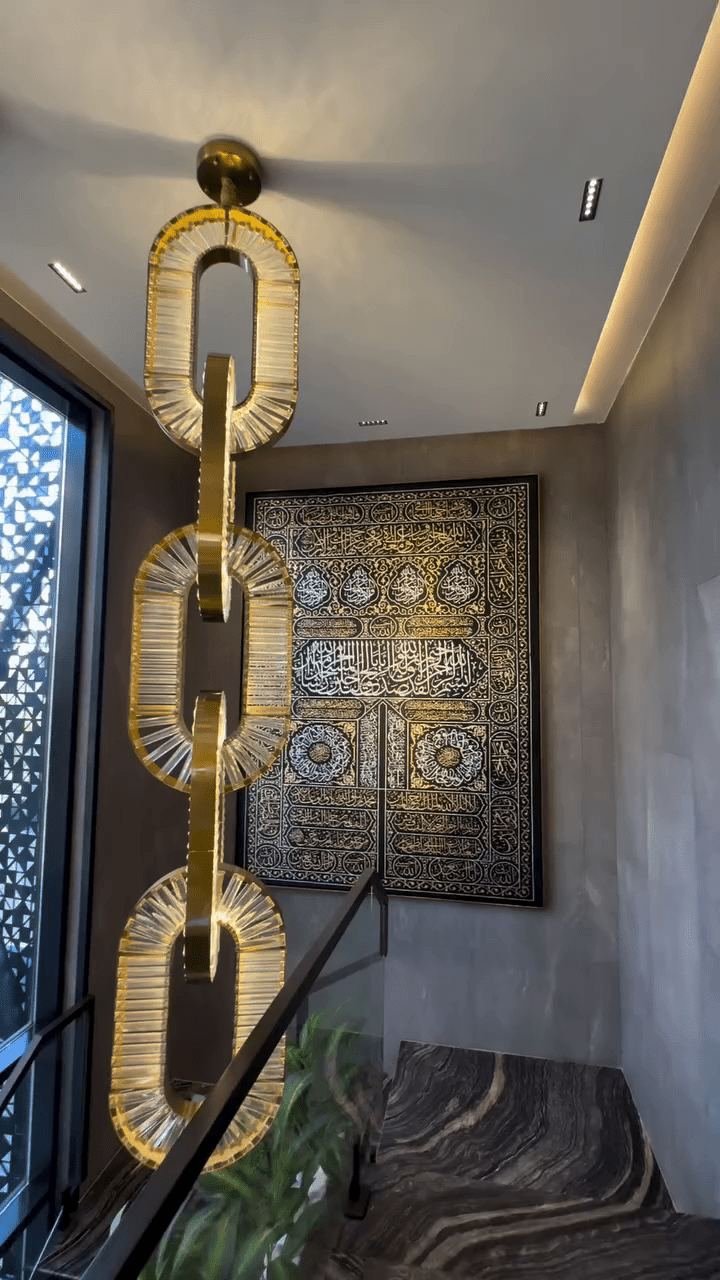 Luxury Crystal and Metal Chain Pendant Chandelier for High Ceilings with Modern Finish - Vertical/3 Rings/D12"*H48"/26kgGoldWarm LightJecanoli
