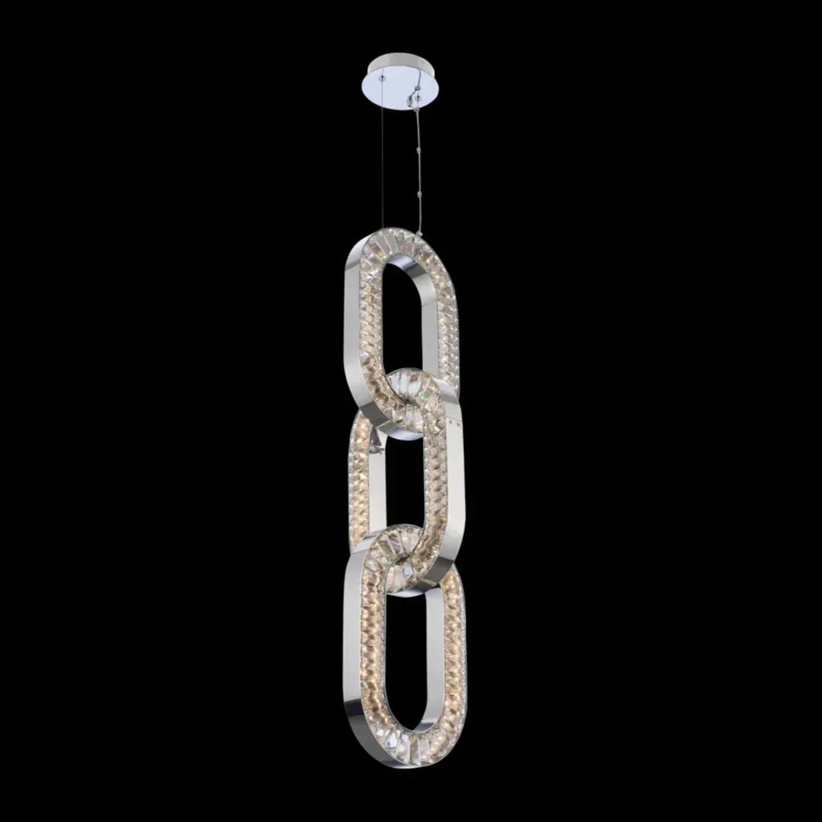 Luxury Crystal and Metal Chain Pendant Chandelier for High Ceilings with Modern Finish - Vertical/3 Rings/D12"*H48"/26kgGoldWarm LightJecanoli
