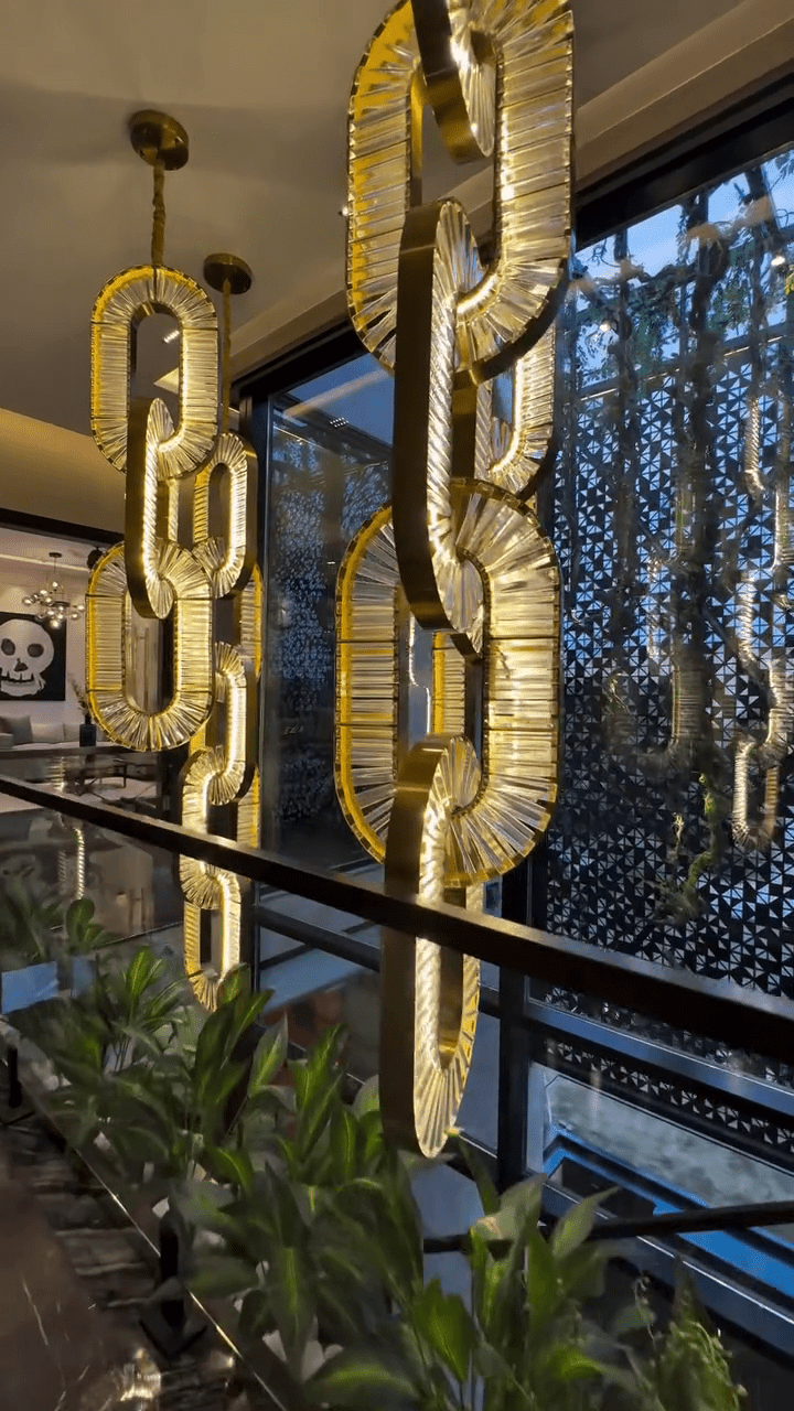 Luxury Crystal and Metal Chain Pendant Chandelier for High Ceilings with Modern Finish - Vertical/3 Rings/D12"*H48"/26kgGoldWarm LightJecanoli