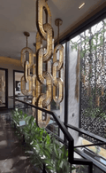 Luxury Crystal and Metal Chain Pendant Chandelier for High Ceilings with Modern Finish - Vertical/3 Rings/D12