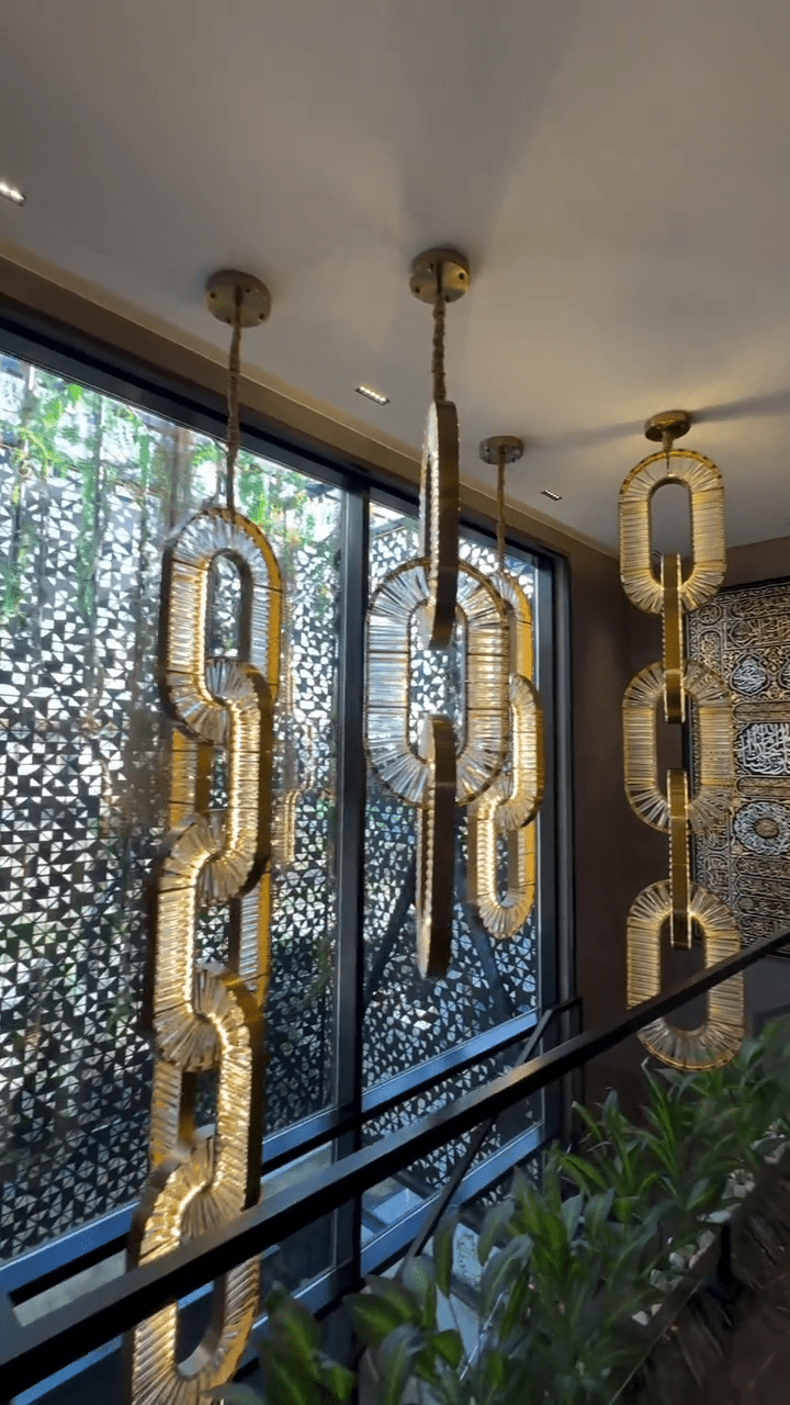 Luxury Crystal and Metal Chain Pendant Chandelier for High Ceilings with Modern Finish - Vertical/3 Rings/D12"*H48"/26kgGoldWarm LightJecanoli