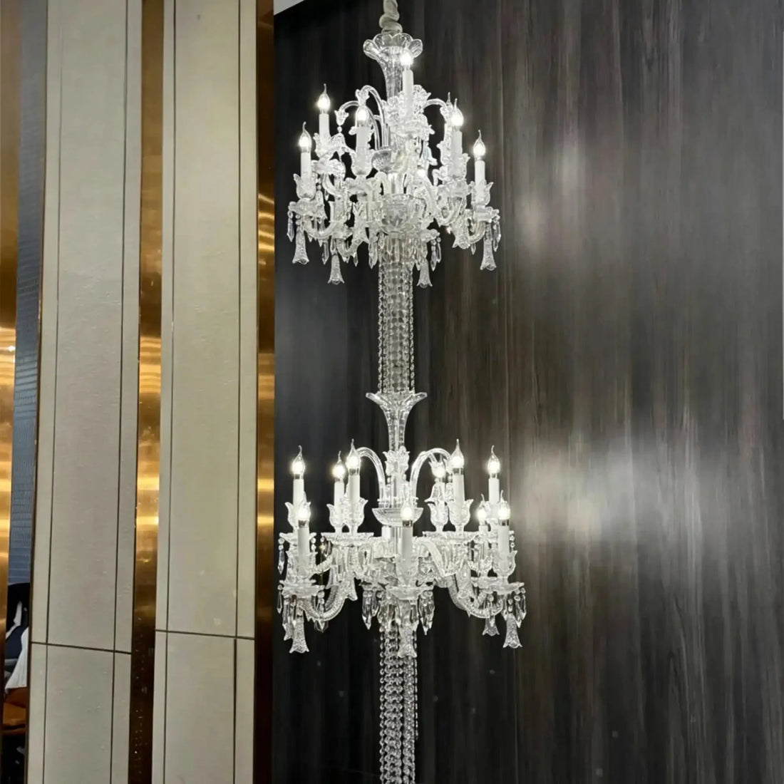 Luxury Dual-Tier Palace Crystal Chandelier - 24 Lights/D32.28"*H90.55"(D82cm*H230cm)Warm LightJecanoli