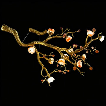 Luxury Elegant Golden Branch Blossom Twig Natural Crystal Lighting Set - Pendant Chandelier/L50.39“*W24.8”Warm LightJecanoli