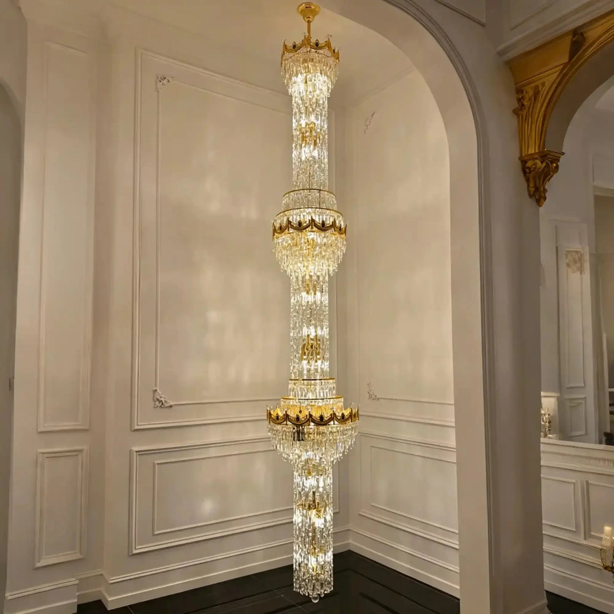 Luxury Majesty Grand Crown Top Cascading Long Tiered Crystal Chandelier - D23.62"*H137.80" (D60cm*H350cm)Warm LightJecanoli