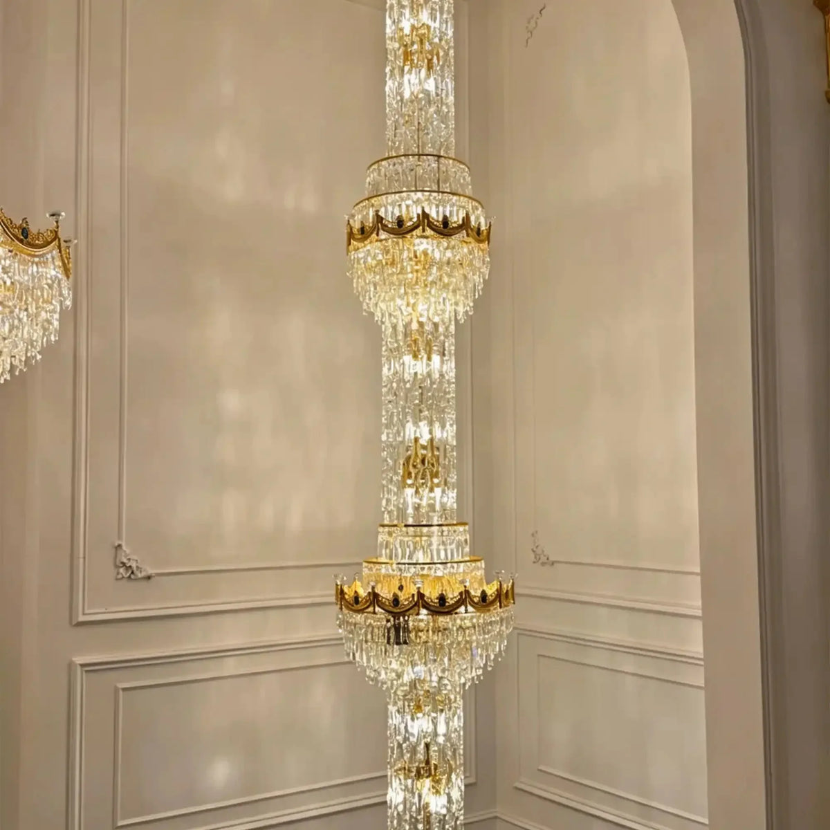 Luxury Majesty Grand Crown Top Cascading Long Tiered Crystal Chandelier - D23.62"*H137.80" (D60cm*H350cm)Warm LightJecanoli