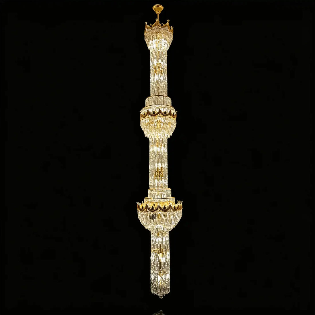 Luxury Majesty Grand Crown Top Cascading Long Tiered Crystal Chandelier - D19.7"*H113.4" (D50cm*H288cm)Warm LightJecanoli