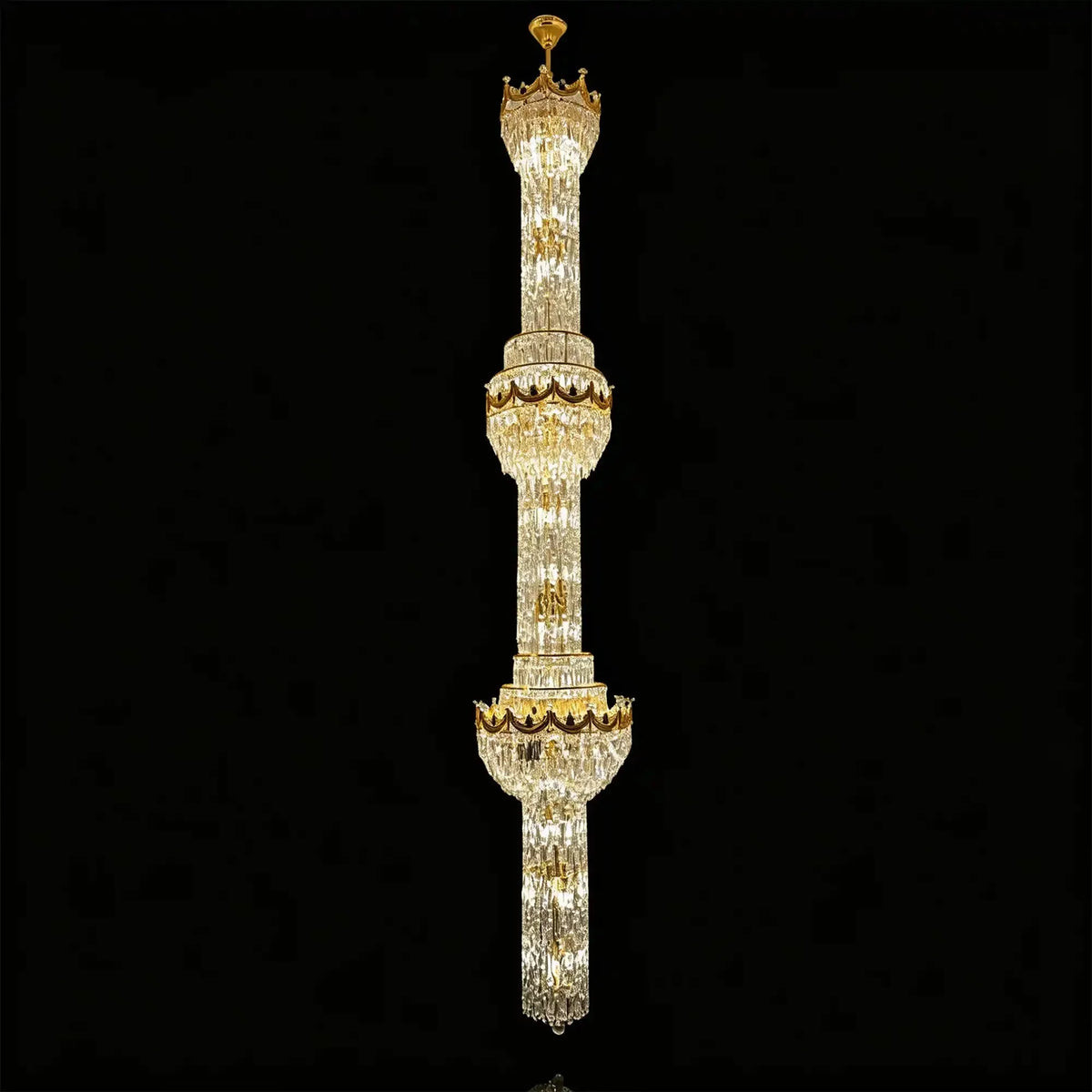 Luxury Majesty Grand Crown Top Cascading Long Tiered Crystal Chandelier - D19.7"*H113.4" (D50cm*H288cm)Warm LightJecanoli