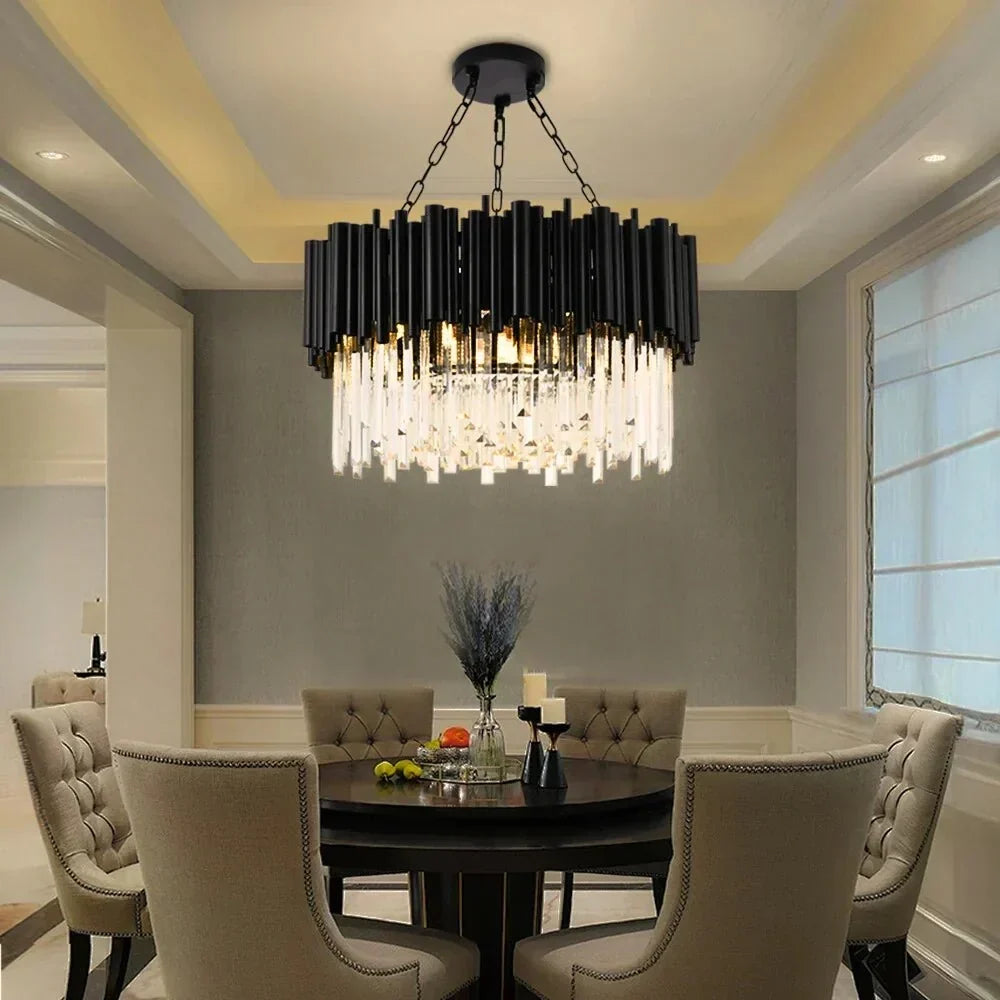 Luxury Modern Living Room Black Crystal Light Fixture - W17.7‘’×H15''Jecanoli