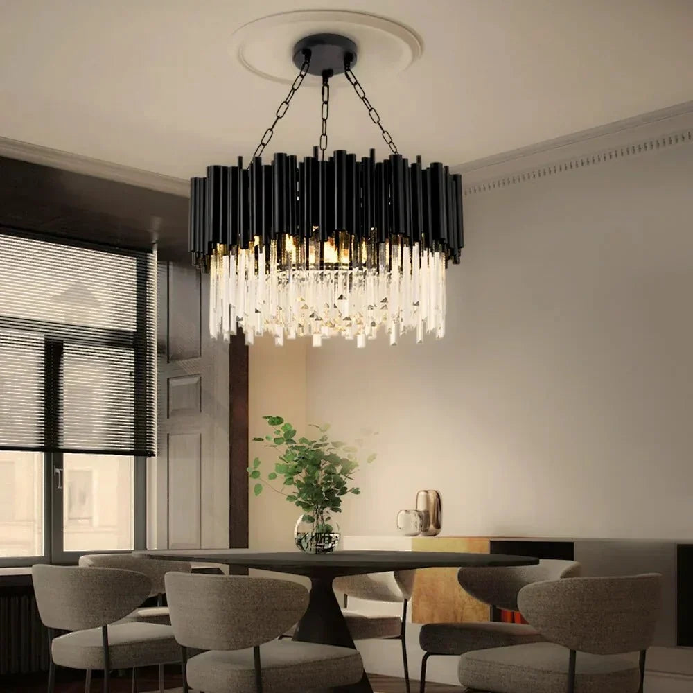 Luxury Modern Living Room Black Crystal Light Fixture - W17.7‘’×H15''Jecanoli