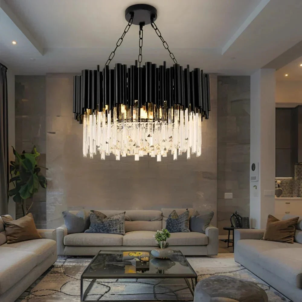 Luxury Modern Living Room Black Crystal Light Fixture - W17.7‘’×H15''Jecanoli
