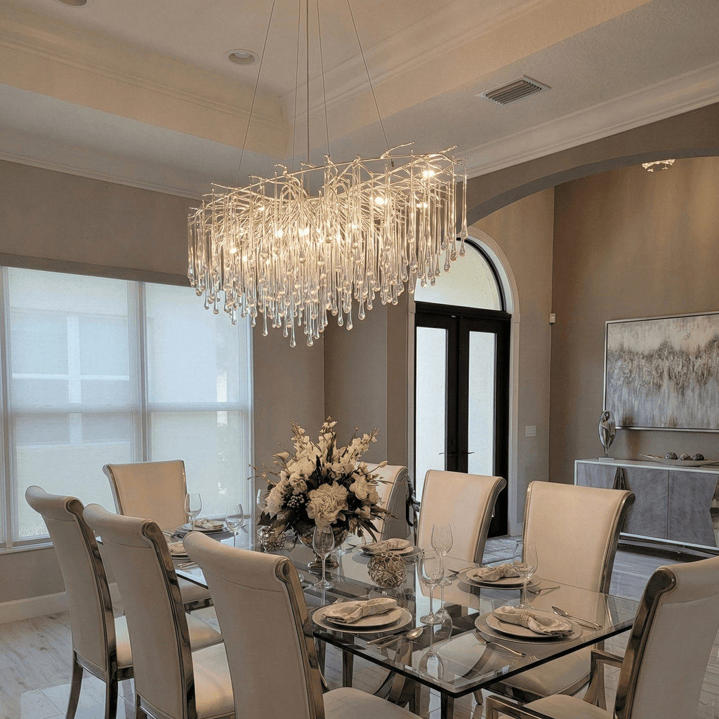 Lukas Oval Branching Brass Linear Teardrop Chandelier