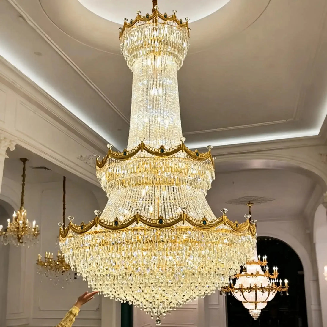 Luxury Palace-Style Tiered Gilded Brass Arm Crystal Chandelier - D64.96"*H90.55" (D165cm*H230cm)Warm LightJecanoli
