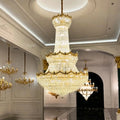 Luxury Palace-Style Tiered Gilded Brass Arm Crystal Chandelier - D64.96