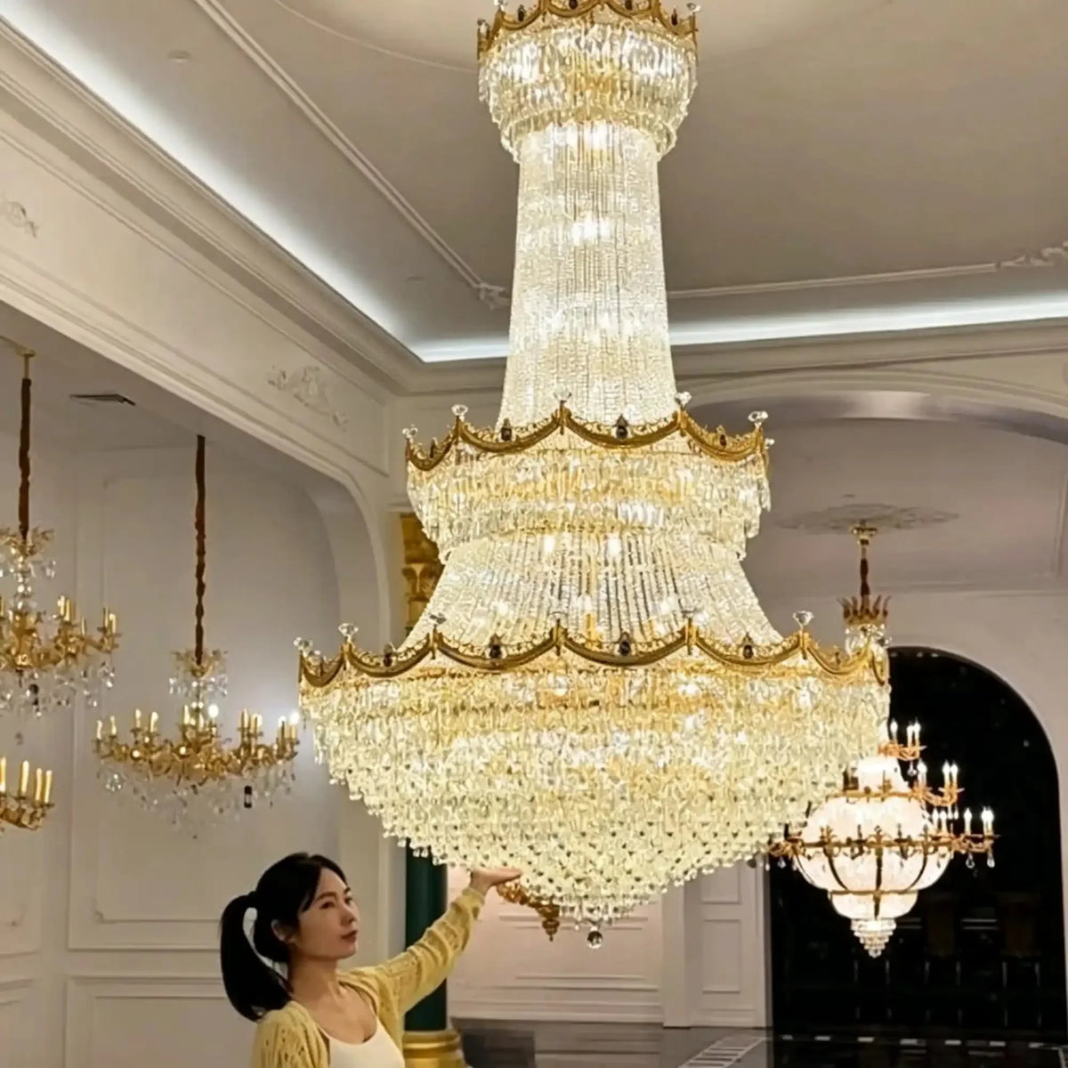 Luxury Palace-Style Tiered Gilded Brass Arm Crystal Chandelier - D64.96"*H90.55" (D165cm*H230cm)Warm LightJecanoli