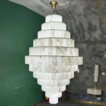 Luxury Sculpted Pyramid-Tier Alabaster Chandelier for High Ceiling - D48.03"*H44.09"(D122cm*H112cm)/85kgWarm Light 3000KJecanoli