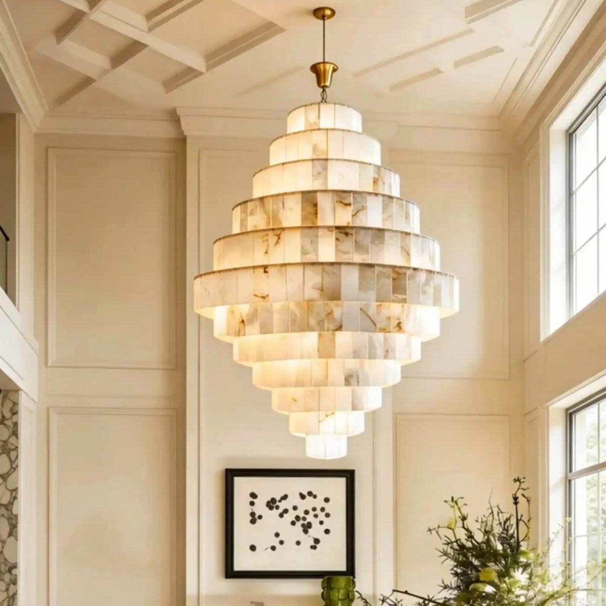 Luxury Sculpted Pyramid-Tier Alabaster Chandelier for High Ceiling - D48.03"*H44.09"(D122cm*H112cm)/85kgWarm Light 3000KJecanoli