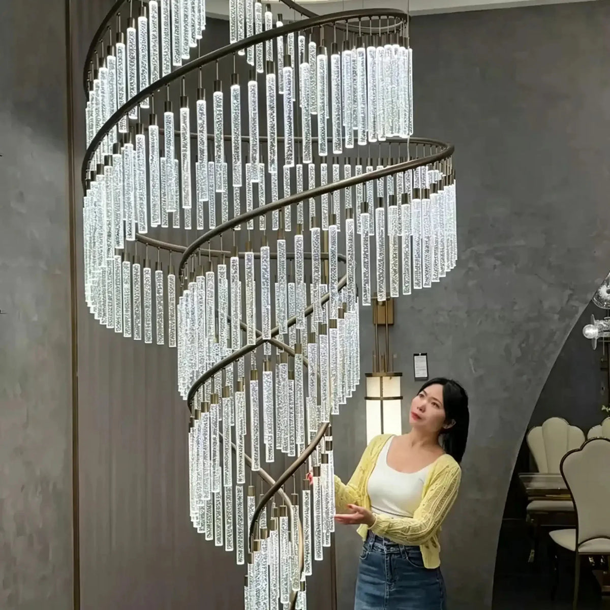 Luxury Spiral Bubble Crystal Chandelier for High Ceiling - CustomWarm LightJecanoli