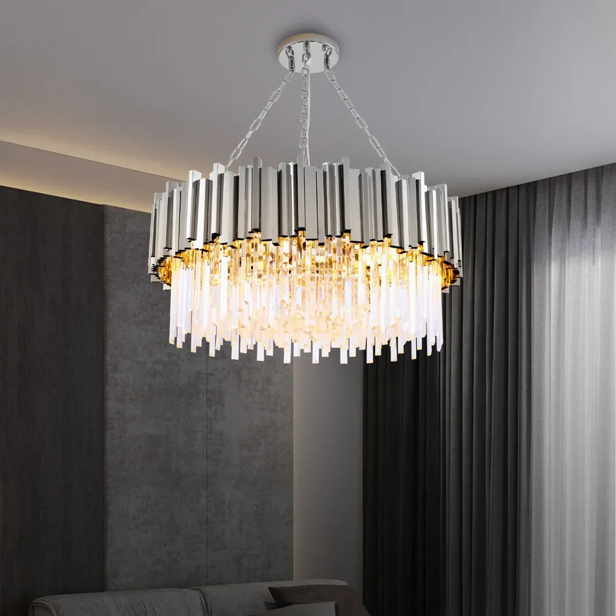 Astra Gold/Chrome Crystal Chandelier for Living Room & Dining Room-Crystal Chandelier-Jecanoli