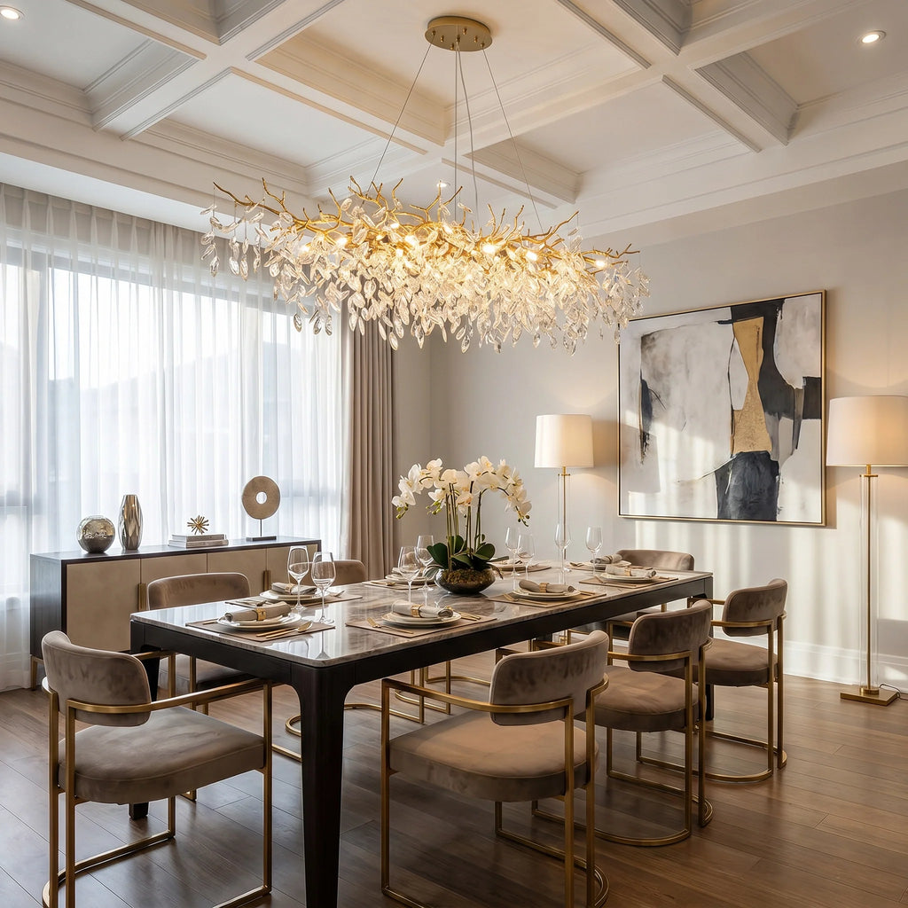 French Branch Crystal Chandelier with Elegant Crystal Leaves