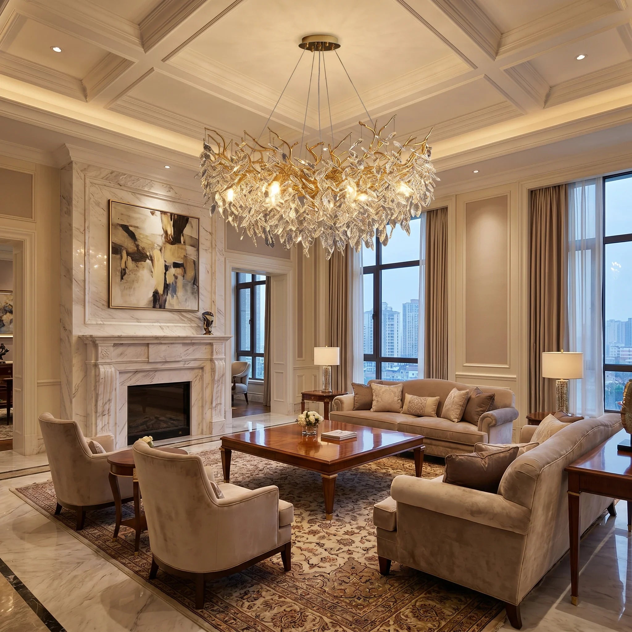 French Branch Crystal Chandelier with Elegant Crystal Leaves