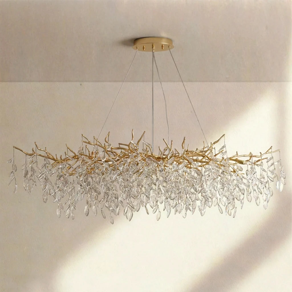 French Branch Crystal Chandelier with Elegant Crystal Leaves