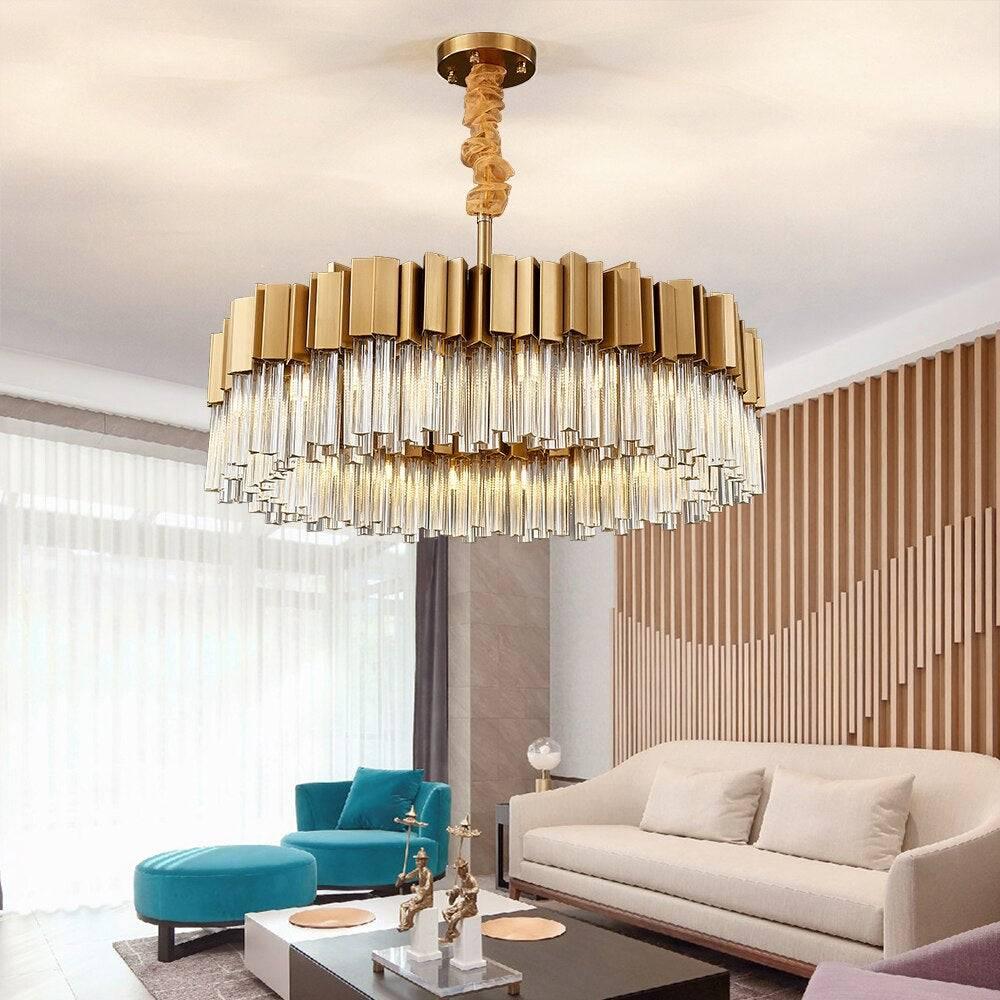 Milano Brushed Gold Crystal Chandelier - D32" - Jecanoli