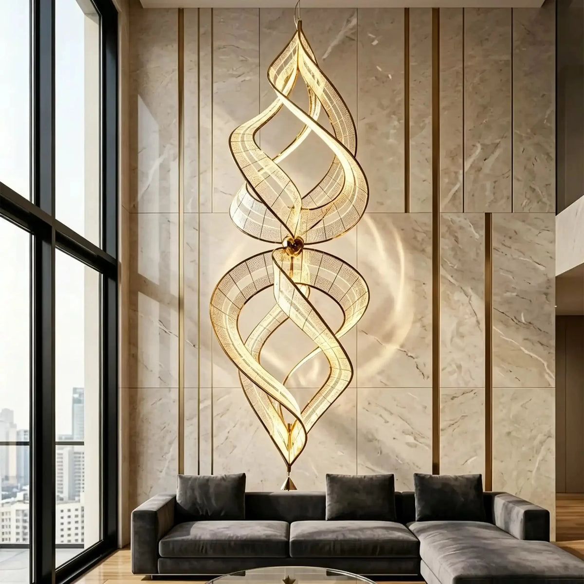 Modern Artistic Double Spiral Acrylic Chandelier for High Ceilings/Staircase/Foyer - D39.37"*H110.24"(D100cm*H280cm)/65kgWarm Light - Jecanoli