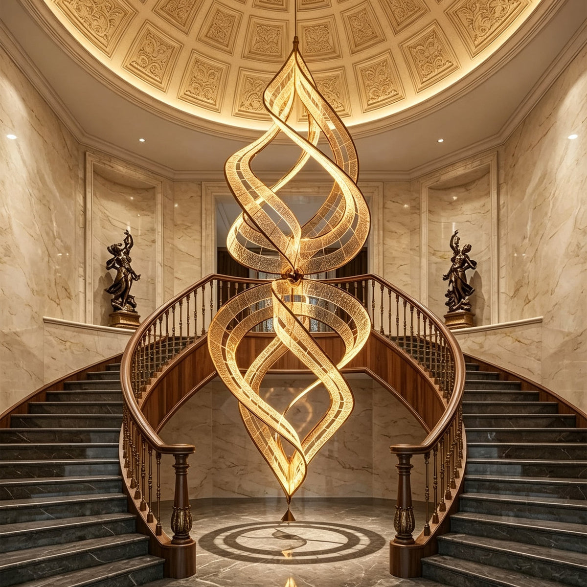 Modern Artistic Double Spiral Acrylic Chandelier for High Ceilings/Staircase/Foyer - D39.37"*H110.24"(D100cm*H280cm)/65kgWarm Light - Jecanoli