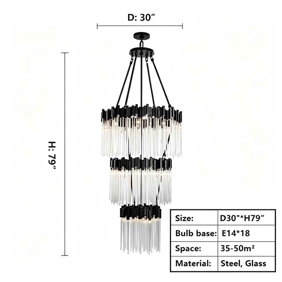 Modern Artistic Luxury Multi-layers Glam Glass Chandelier for High-Ceiling/Staircase/Foyer - 4 Layers/D40"*H95"BlackWarm LightJecanoli
