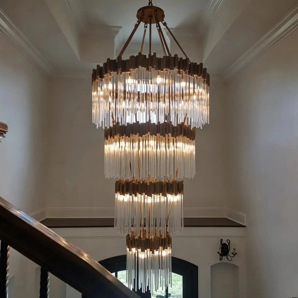 Modern Artistic Luxury Multi-layers Glam Glass Chandelier for High-Ceiling/Staircase/Foyer - 4 Layers/D40"*H95"BlackWarm LightJecanoli