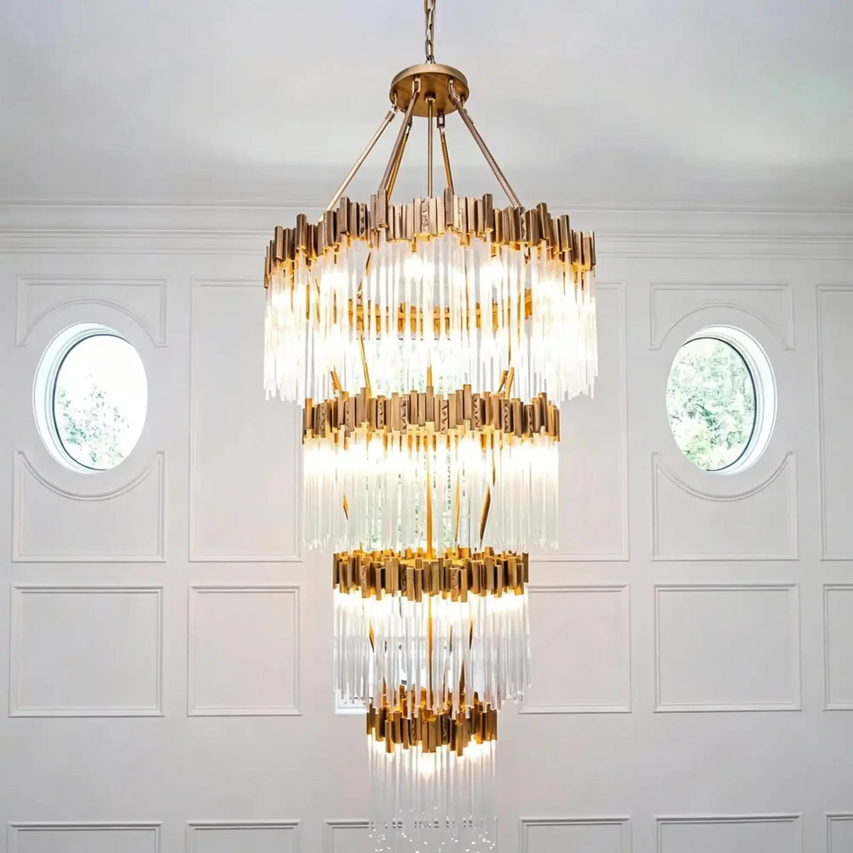 Modern Artistic Luxury Multi-layers Glam Glass Chandelier for High-Ceiling/Staircase/Foyer - 4 Layers/D40"*H95"BlackWarm LightJecanoli