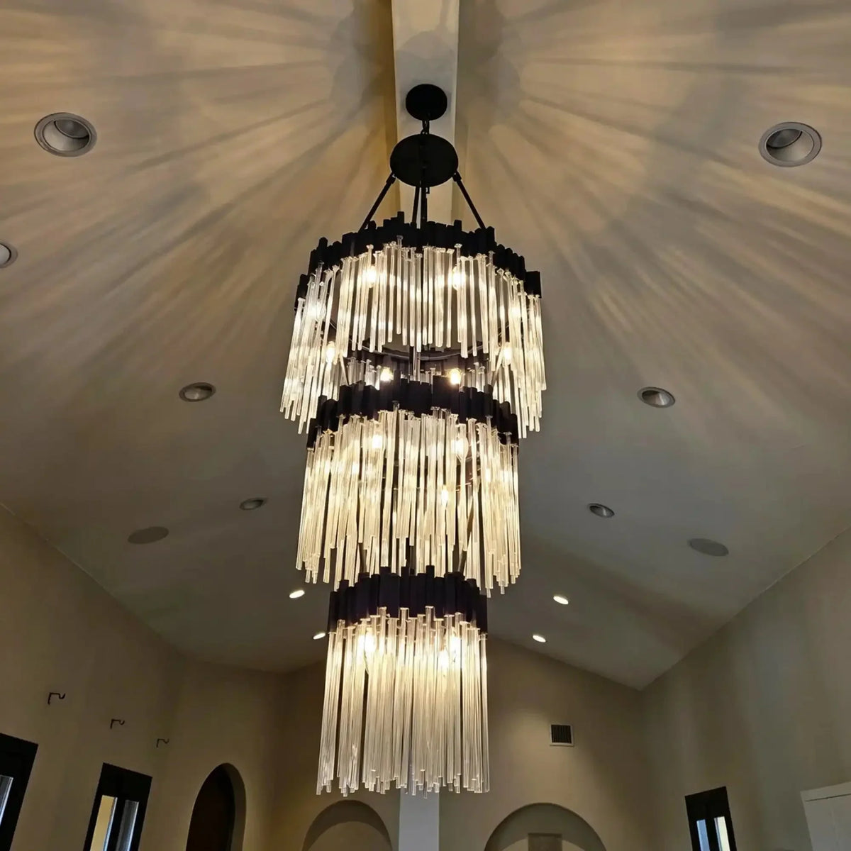 Modern Artistic Luxury Multi-layers Glam Glass Chandelier for High-Ceiling/Staircase/Foyer - 4 Layers/D40"*H95"BlackWarm LightJecanoli