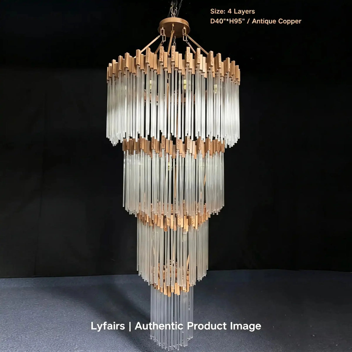 Modern Artistic Luxury Multi-layers Glam Glass Chandelier for High-Ceiling/Staircase/Foyer - 4 Layers/D40"*H95"BlackWarm LightJecanoli